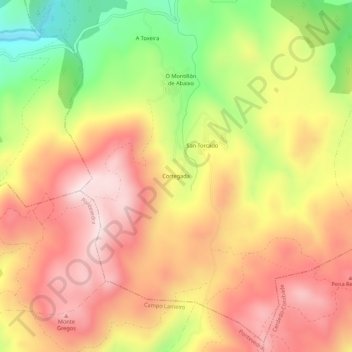 Mapa topográfico Cortegada, altitud, relieve