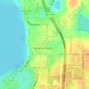 Mapa topográfico Lake Apopka, altitud, relieve