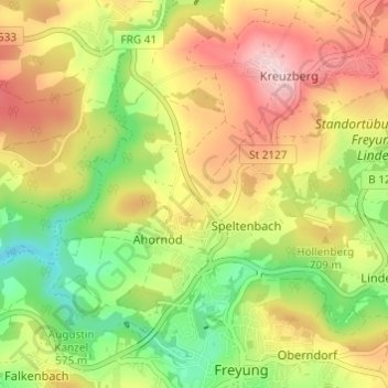 Mapa topográfico Kreuzstraße, altitud, relieve