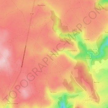 Mapa topográfico Fontbonne, altitud, relieve