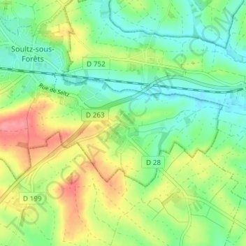 Mapa topográfico Hohwiller, altitud, relieve