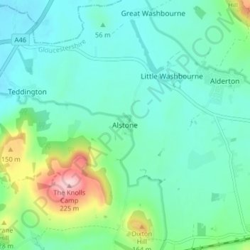 Mapa topográfico Alstone, altitud, relieve