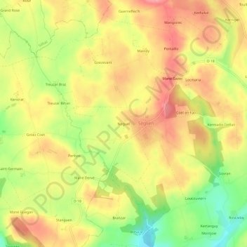 Mapa topográfico Noguel, altitud, relieve