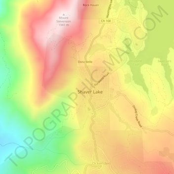 Mapa topográfico Shaver Lake Heights, altitud, relieve