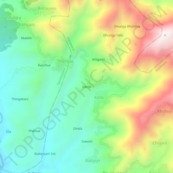 Mapa topográfico Kāndi, altitud, relieve