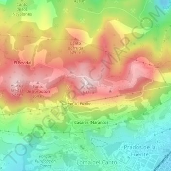 Mapa topográfico Cristo del Naranco, altitud, relieve