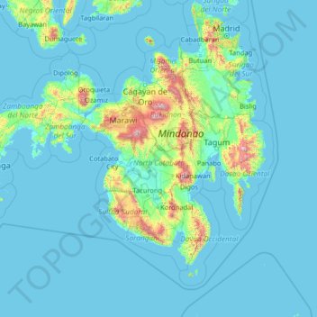 Mapa topográfico North Cotabato, altitud, relieve