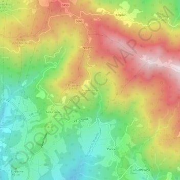 Mapa topográfico Monte di Fo', altitud, relieve