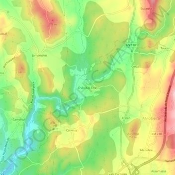 Mapa topográfico Chão das Eiras, altitud, relieve