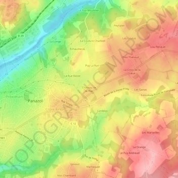 Mapa topográfico Château de la Rue, altitud, relieve