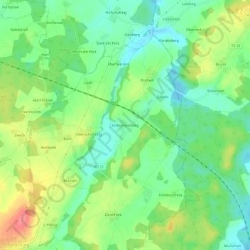 Mapa topográfico Unterschnitzing, altitud, relieve
