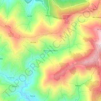 Mapa topográfico Porto Castanheiro, altitud, relieve