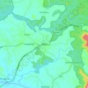 Mapa topográfico Hebri, altitud, relieve