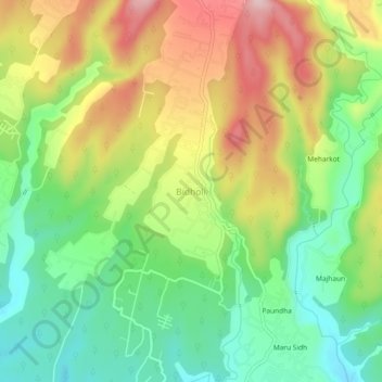 Mapa topográfico Bidholi, altitud, relieve