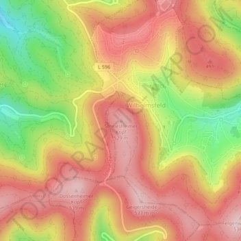 Mapa topográfico Schriesheimer Kopf, altitud, relieve