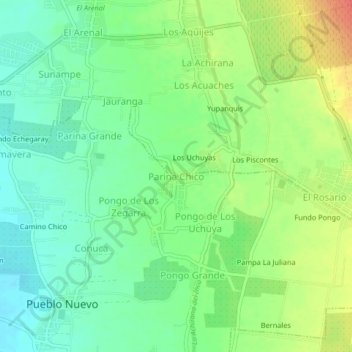 Mapa topográfico Parina Chico, altitud, relieve