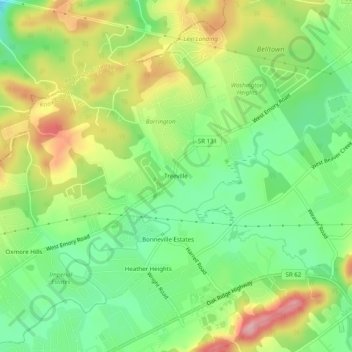 Mapa topográfico Treeville, altitud, relieve