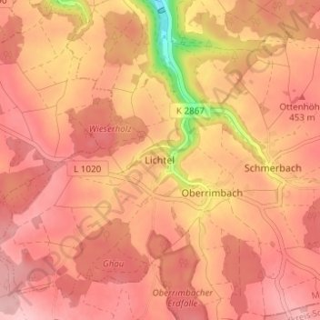 Mapa topográfico Lichtel, altitud, relieve