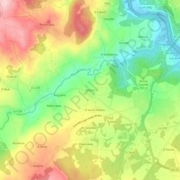 Mapa topográfico Astariz, altitud, relieve
