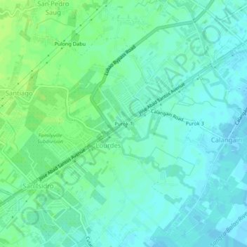 Mapa topográfico Purok 1, altitud, relieve