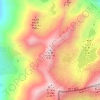 Mapa topográfico Pic de Malcaras, altitud, relieve