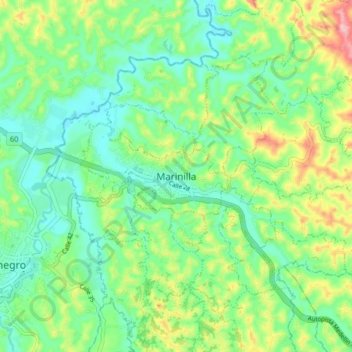 Mapa topográfico Marinilla, altitud, relieve