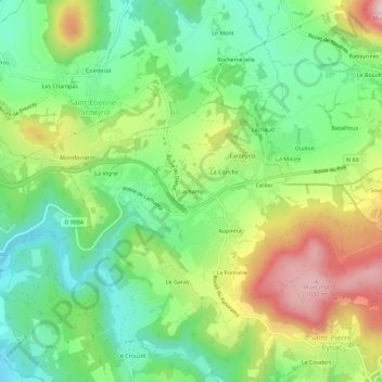 Mapa topográfico Lachamp, altitud, relieve
