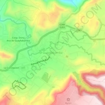 Mapa topográfico Guayllabamba, altitud, relieve