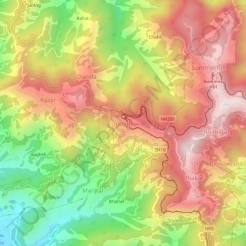 Mapa topográfico Jutogh, altitud, relieve