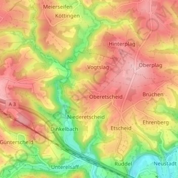 Mapa topográfico Prangenberg, altitud, relieve