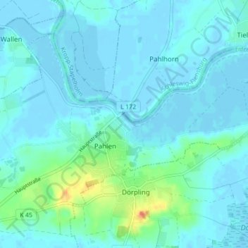Mapa topográfico Pahlhude, altitud, relieve