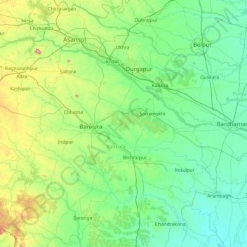 Mapa topográfico Bānkurā, altitud, relieve
