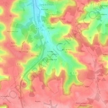 Mapa topográfico Cambes, altitud, relieve