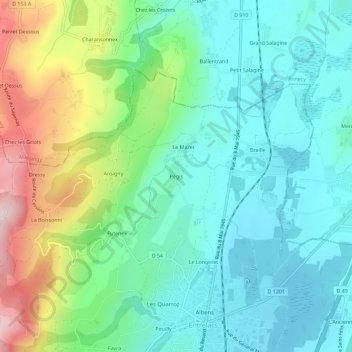 Mapa topográfico Pégis, altitud, relieve