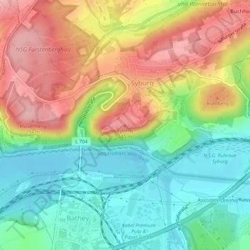 Mapa topográfico Syberg, altitud, relieve