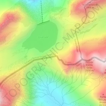 Mapa topográfico Passo del Gries, altitud, relieve
