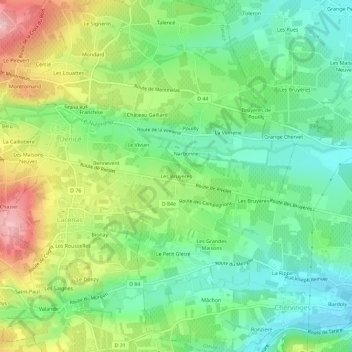 Mapa topográfico Les Bruyères, altitud, relieve