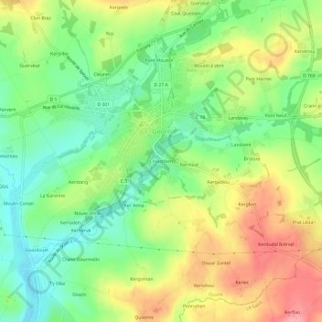 Mapa topográfico Croastiben, altitud, relieve