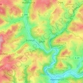 Mapa topográfico Sülze, altitud, relieve