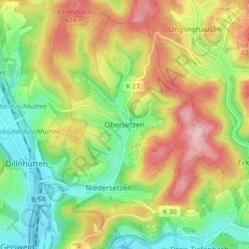 Mapa topográfico Obersetzen, altitud, relieve