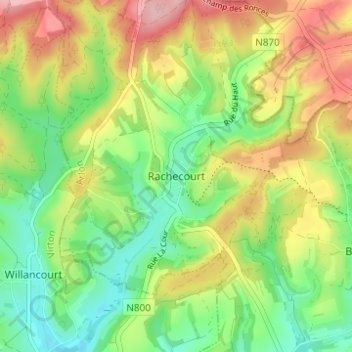 Mapa topográfico Rachecourt, altitud, relieve