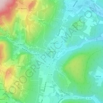 Mapa topográfico Domange, altitud, relieve