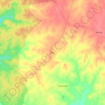 Mapa topográfico Wer, altitud, relieve