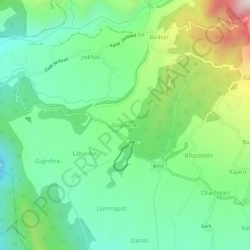 Mapa topográfico Gopalpur, altitud, relieve