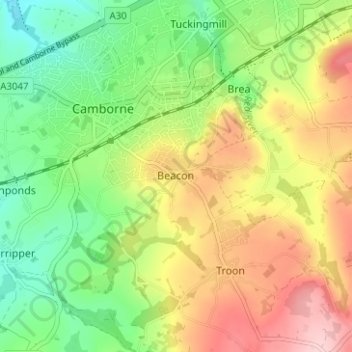 Mapa topográfico Beacon, altitud, relieve