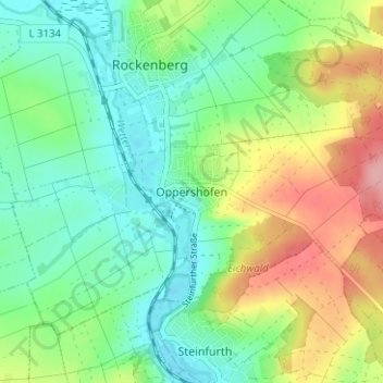 Mapa topográfico Oppershofen, altitud, relieve