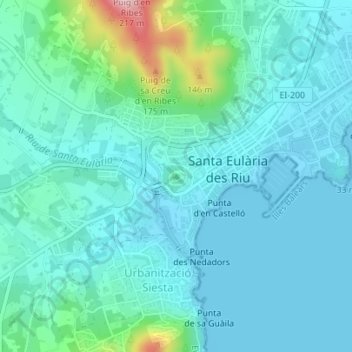 Mapa topográfico Puig de Missa, altitud, relieve