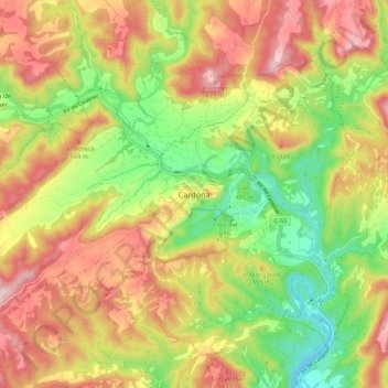 Mapa topográfico Cardona, altitud, relieve