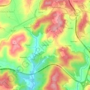 Mapa topográfico Ferrocinto, altitud, relieve