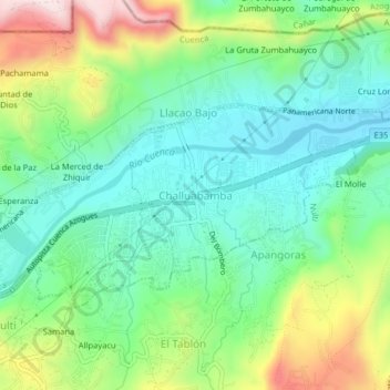 Mapa topográfico Challuabamba, altitud, relieve